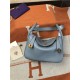 Hermes Lindy 26/30cm Bag Clemence Leather In Grey-Blue Gold-Metal High