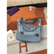 Hermes Lindy 26/30cm Bag Clemence Leather In Grey-Blue Gold-Metal High