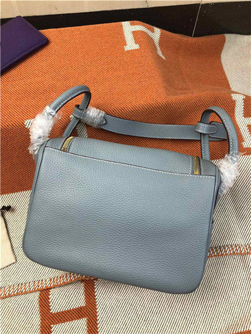 Hermes Lindy 26/30cm Bag Clemence Leather In Grey-Blue Gold-Metal High