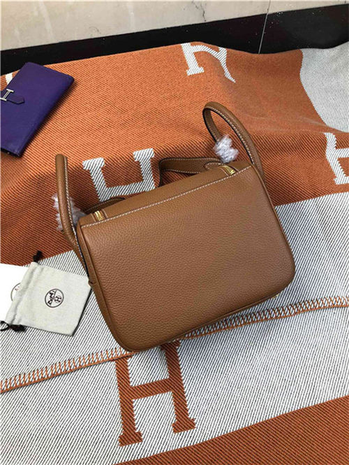 Hermes Lindy 26/30cm Bag Clemence Leather In Tan Gold-Metal High