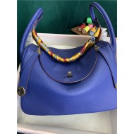 Hermes Lindy 26/30cm Bag Clemence Leather In Royal Blue Gold-Metal High