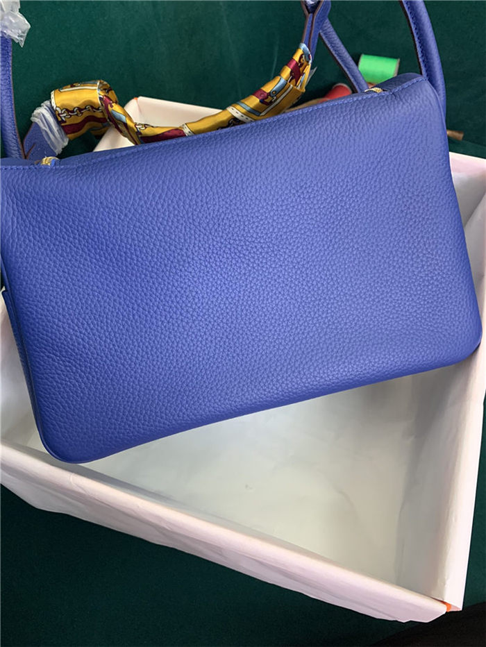 Hermes Lindy 26/30cm Bag Clemence Leather In Royal Blue Gold-Metal High