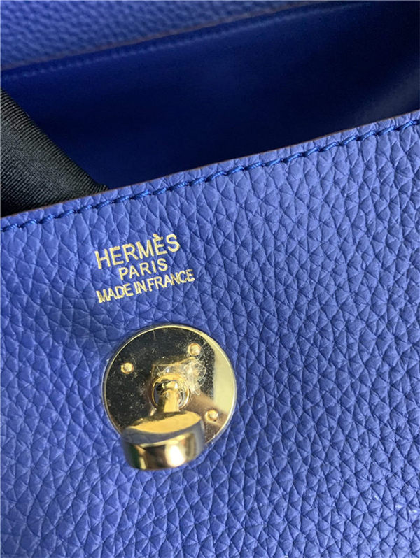 Hermes Lindy 26/30cm Bag Clemence Leather In Royal Blue Gold-Metal High