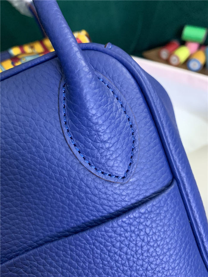 Hermes Lindy 26/30cm Bag Clemence Leather In Royal Blue Gold-Metal High