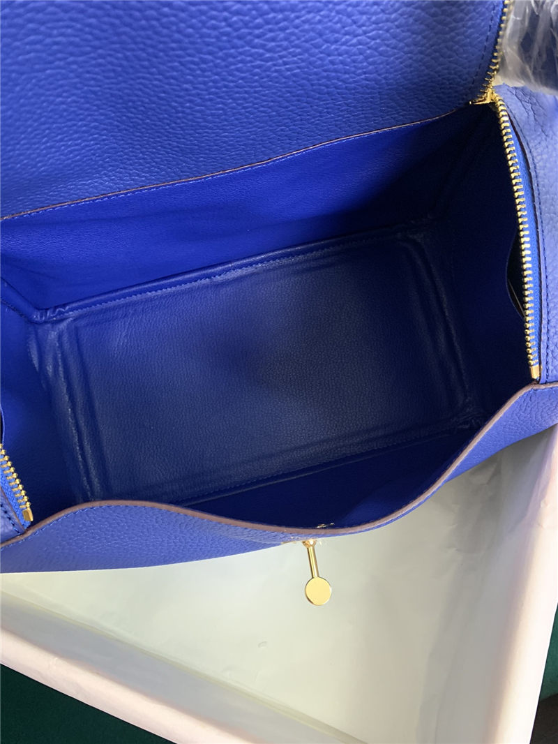 Hermes Lindy 26/30cm Bag Clemence Leather In Royal Blue Gold-Metal High