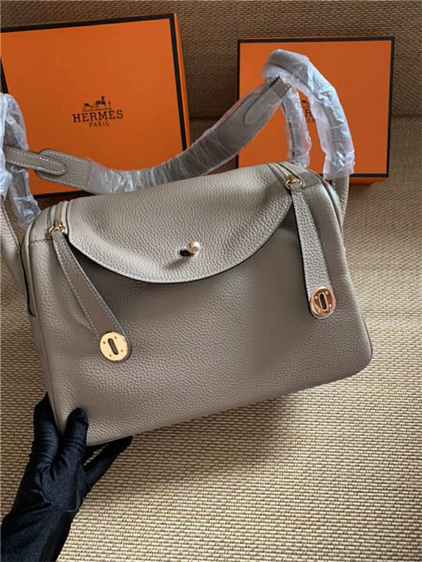 Hermes Lindy 26/30cm Bag Calfskin In Tourterelle Gold/Silver-Metal High