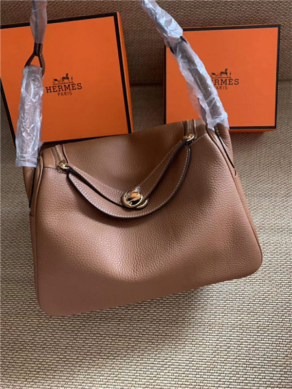 Hermes Lindy 26/30cm Bag Calfskin In Camel Gold/Silver-Metal High