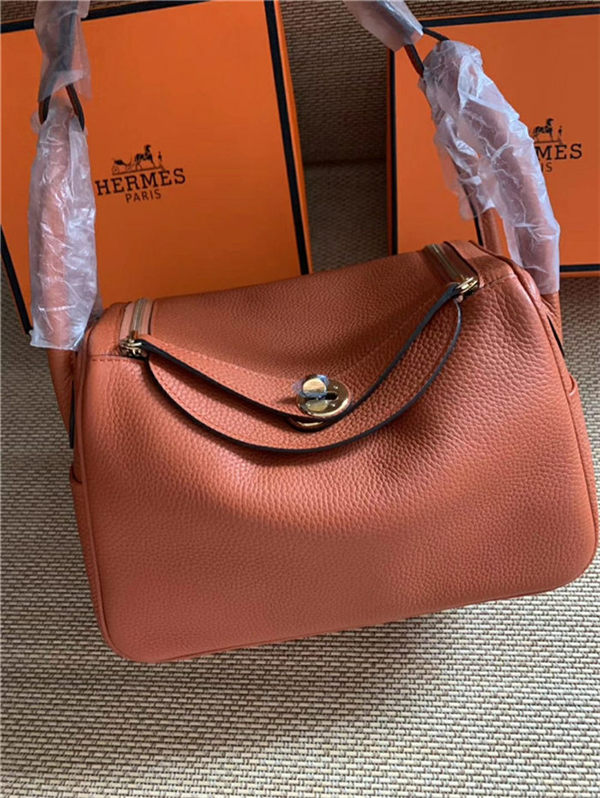 Hermes Lindy 26/30cm Bag Calfskin In Orange Gold/Silver-Metal High