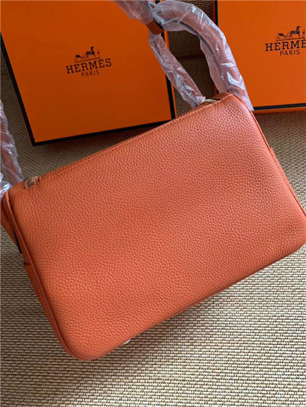 Hermes Lindy 26/30cm Bag Calfskin In Orange Gold/Silver-Metal High