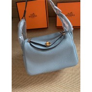 Hermes Lindy 26/30cm Bag Calfskin In Grey Blue Gold/Silver-Metal High