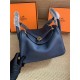 Hermes Lindy 26/30cm Bag Calfskin In Navy Gold/Silver-Metal High