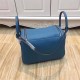 Hermes Lindy 26/30cm Bag Clemence Leather In Denim Blue Silver-Metal High