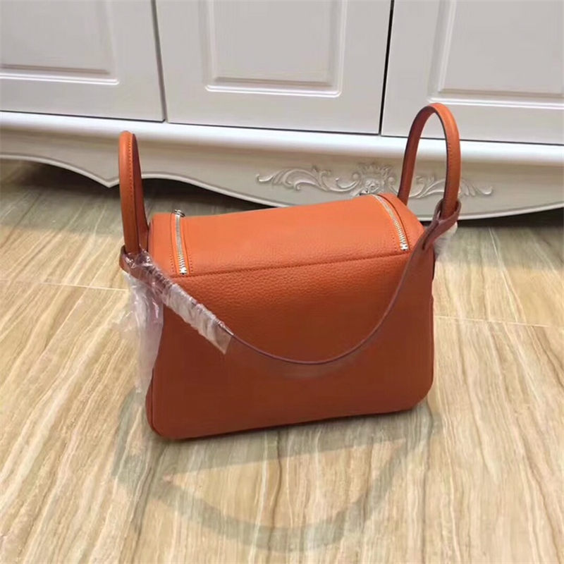 Hermes Lindy 26/30cm Bag Clemence Leather In Orange Silver-Metal High