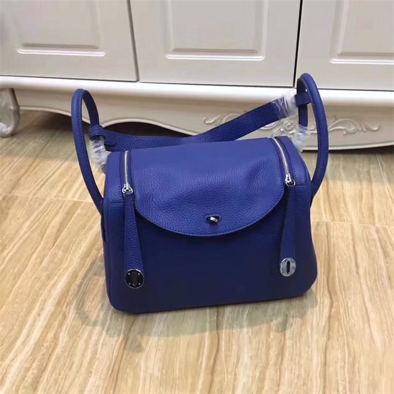 Hermes Lindy 26/30cm Bag Clemence Leather In Royal Blue Silver-Metal High