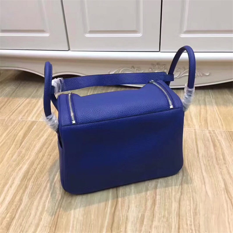 Hermes Lindy 26/30cm Bag Clemence Leather In Royal Blue Silver-Metal High