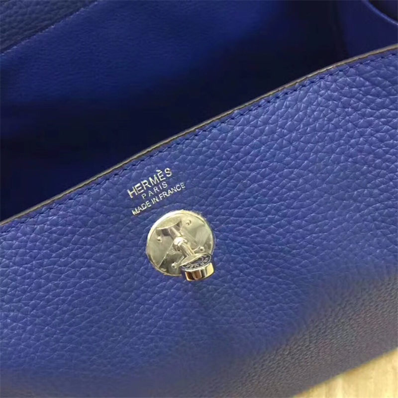 Hermes Lindy 26/30cm Bag Clemence Leather In Royal Blue Silver-Metal High