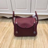 Hermes Lindy 26/30cm Bag Clemence Leather In Wine Silver-Metal High