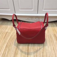 Hermes Lindy 26/30cm Bag Clemence Leather In Red Silver-Metal High