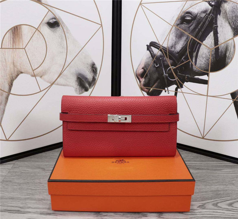 Hermes Kelly Classic Wallet Calfskin In Red High