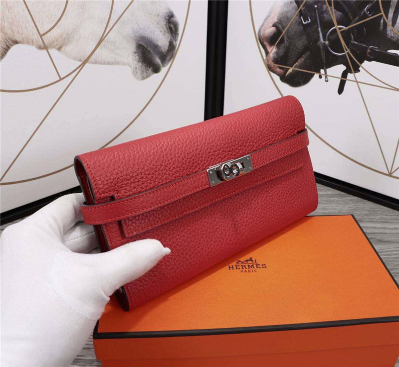 Hermes Kelly Classic Wallet Calfskin In Red High