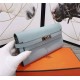 Hermes Kelly Classic Wallet Calfskin In Grey-Blue High