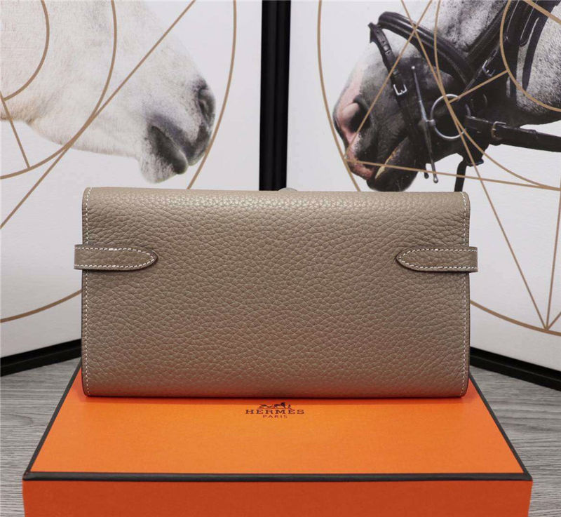 Hermes Kelly Classic Wallet Calfskin In Etoupe High