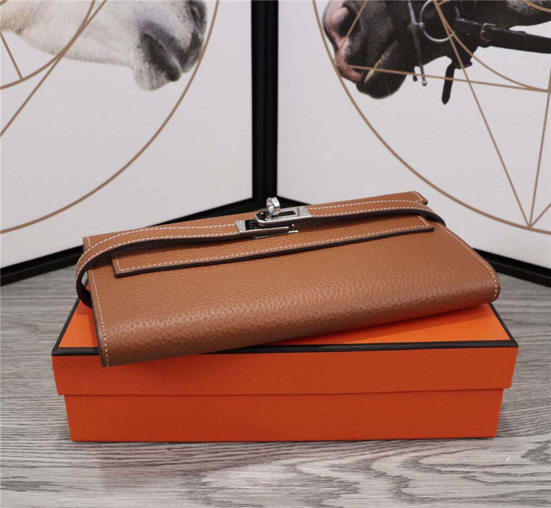 Hermes Kelly Classic Wallet Calfskin In Camel High