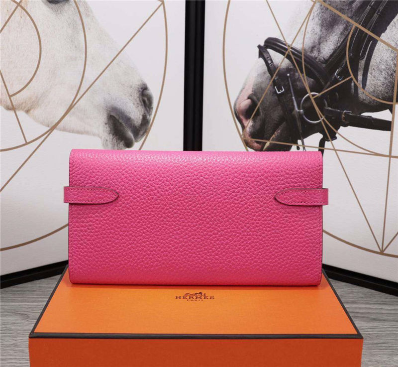 Hermes Kelly Classic Wallet Calfskin In Fuchsia High