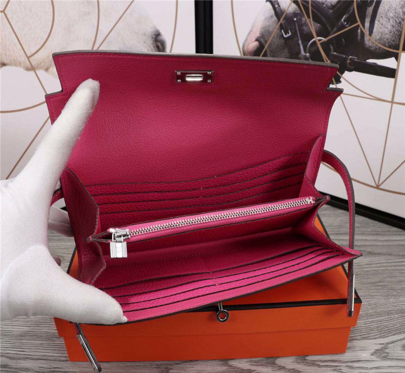 Hermes Kelly Classic Wallet Calfskin In Fuchsia High