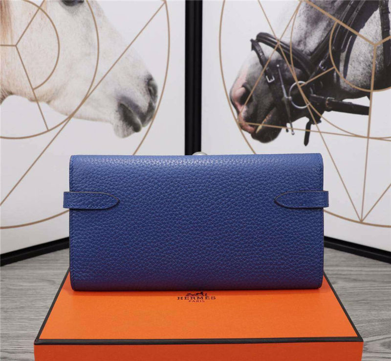 Hermes Kelly Classic Wallet Calfskin In Royal Blue High