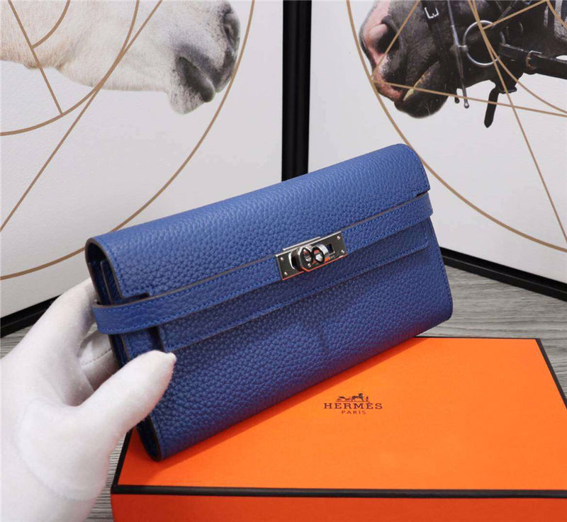 Hermes Kelly Classic Wallet Calfskin In Royal Blue High