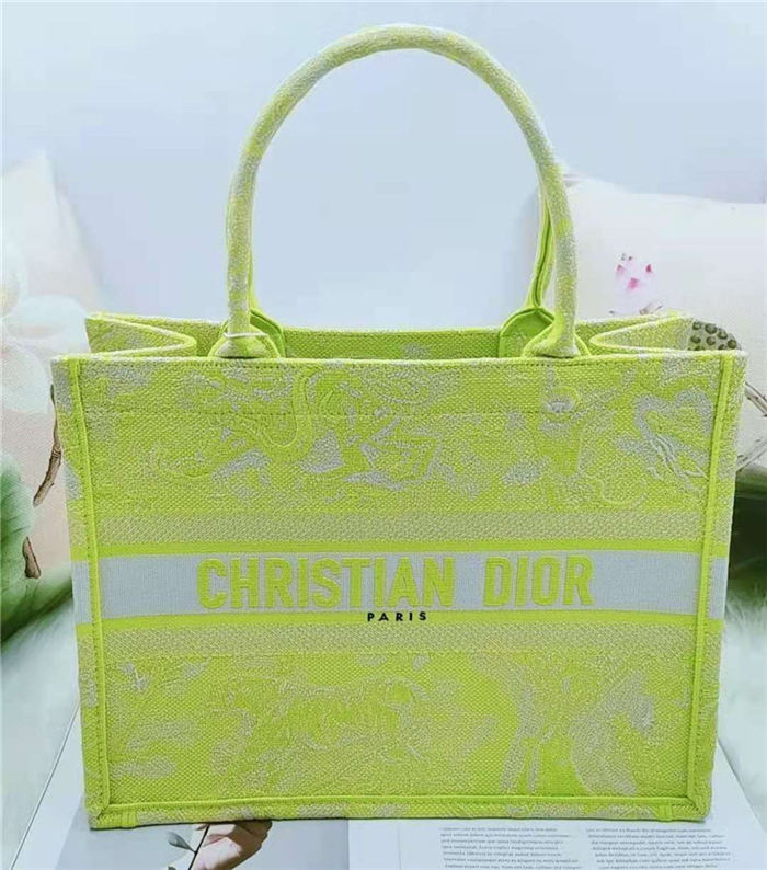 MEDIUM Dior BOOK TOTE Toile de Jouy Reverse Embroidery Lime High