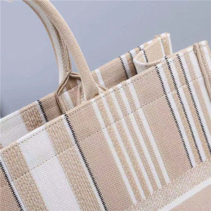 LARGE Dior BOOK TOTE Stripes Embroidery Beige High