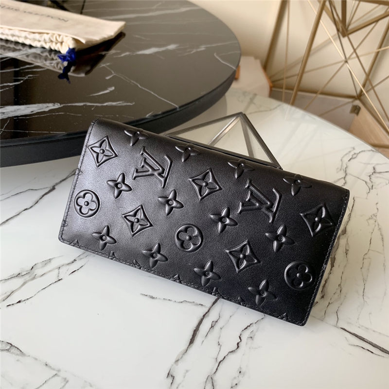 Louis Vuitton BRAZZA WALLET Monogram Seal cowhide leather Black M80503 High