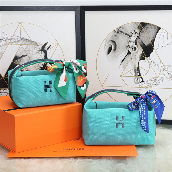 Hermes Bride-a-Brac Travel Case Small/Large Model Lake Blue High