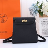 Hermes Kelly Ado PM Backpack Togo Leather WAX In Black Gold-Metal High