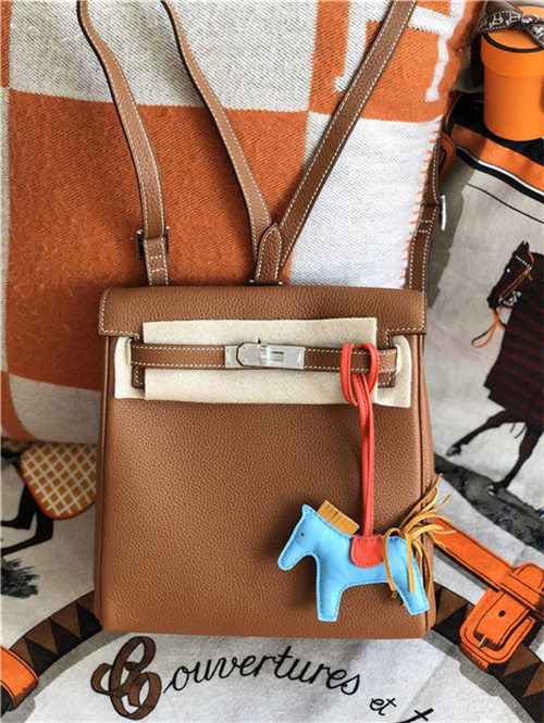 Hermes Kelly Ado PM Backpack Togo Leather WAX In Tan Silver-Metal High