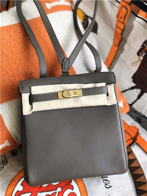 Hermes Kelly Ado PM Backpack Togo Leather WAX In Tin Grey Gold-Metal High