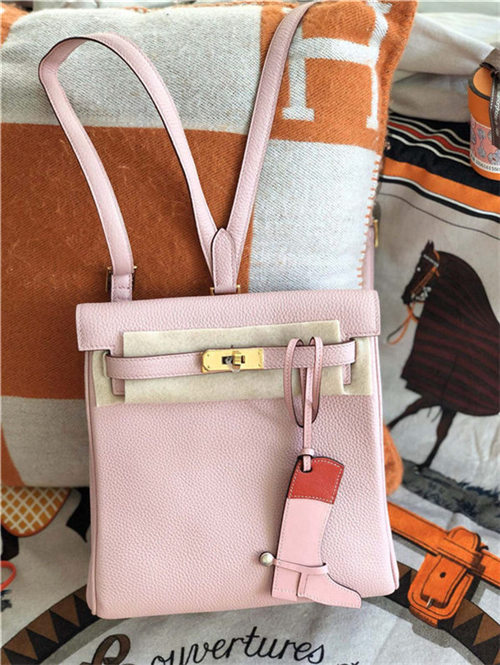 Hermes Kelly Ado PM Backpack Togo Leather WAX In Lt-Pink Gold-Metal High