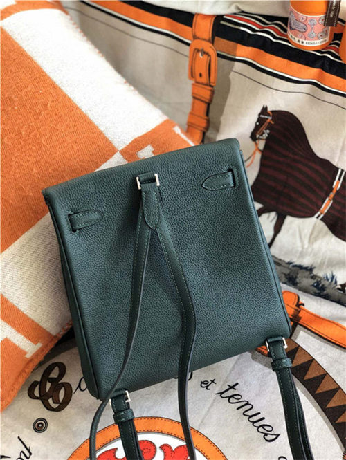 Hermes Kelly Ado PM Backpack Togo Leather WAX In Olive Silver-Metal High