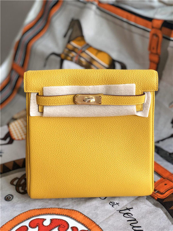 Hermes Kelly Ado PM Backpack Togo Leather WAX In Yellow Gold-Metal High