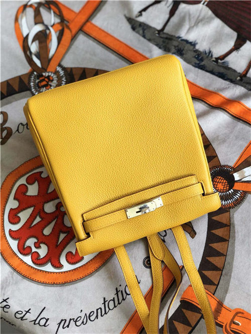 Hermes Kelly Ado PM Backpack Togo Leather WAX In Yellow Silver-Metal High