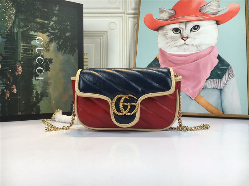 GG Marmont Super Mini Bag 476433 Blue/Red Mid