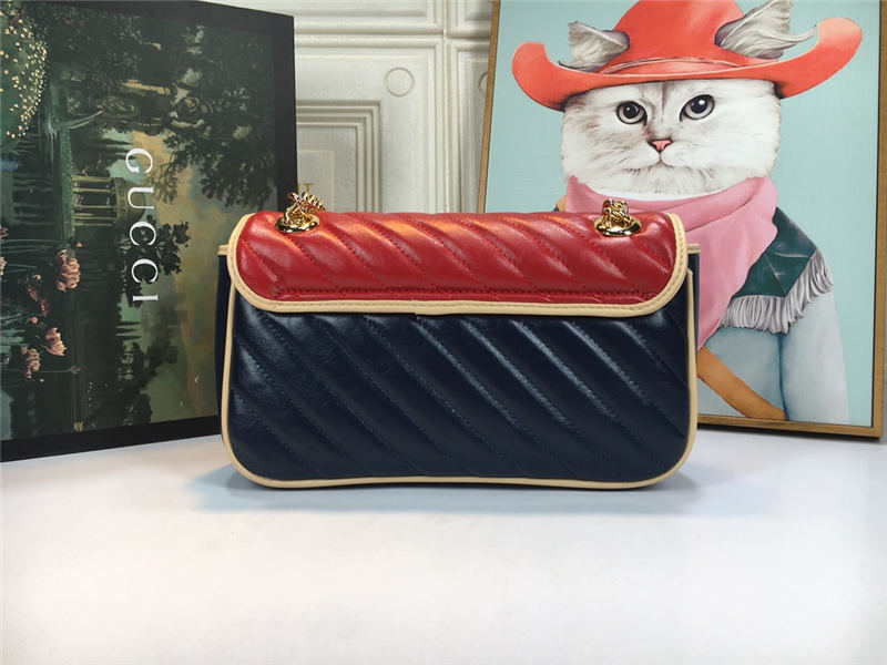 GG Marmont Small Shoulder Bag Blue/Red Mid