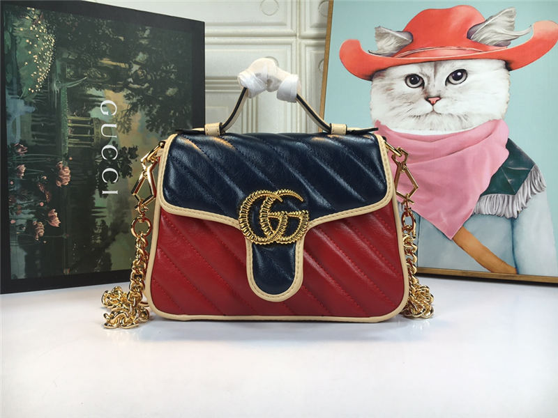 GG Marmont Mini Top Handle Bag Blue/Red Mid