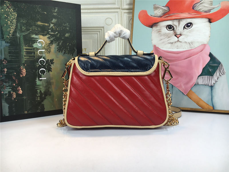 GG Marmont Mini Top Handle Bag Blue/Red Mid