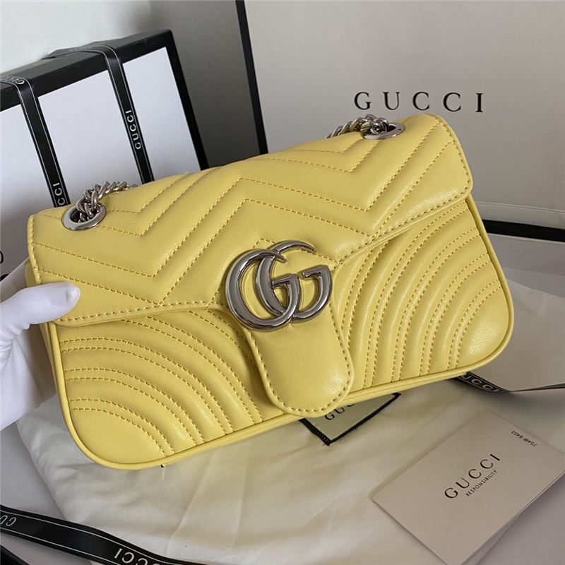 GG Marmont Small Shoulder Bag 443497 Yellow Silver-Metal Mid