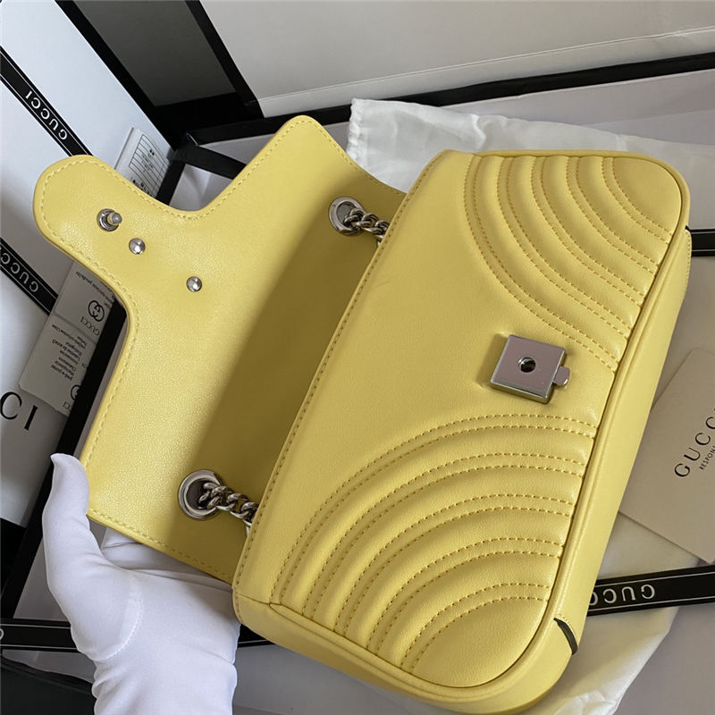 GG Marmont Small Shoulder Bag 443497 Yellow Silver-Metal Mid