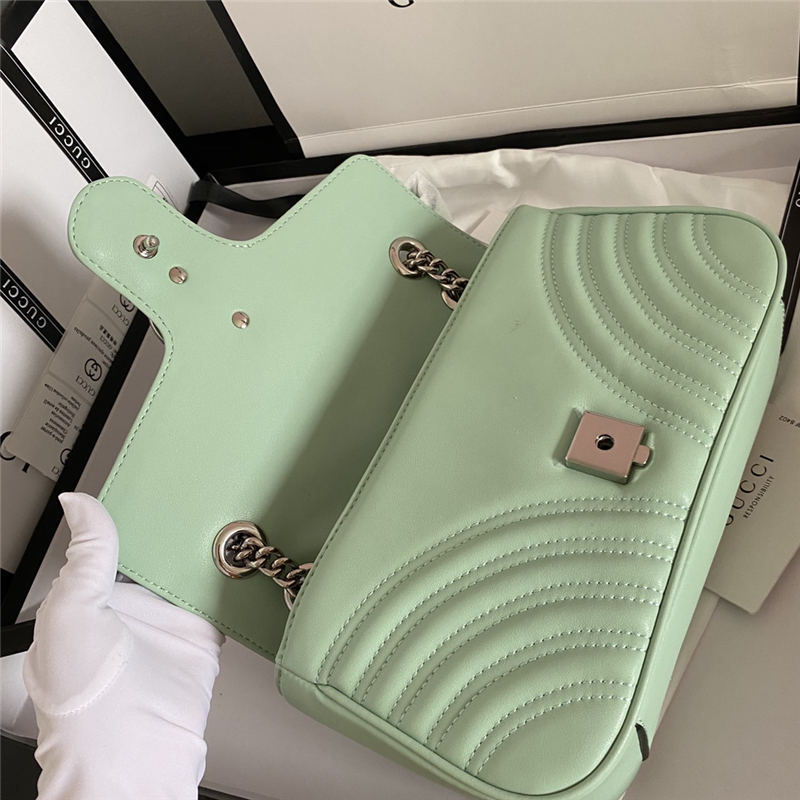 GG Marmont Small Shoulder Bag 443497 Lt-Green Silver-Metal Mid