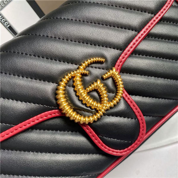 GG Marmont Small Shoulder Bag Black/Red Mid